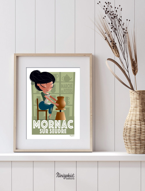 Affiche Déco Mornac-sur-Seudre 30x40cm - Charente-Maritime - Illustration Moderne Village - Décoration Murale Française